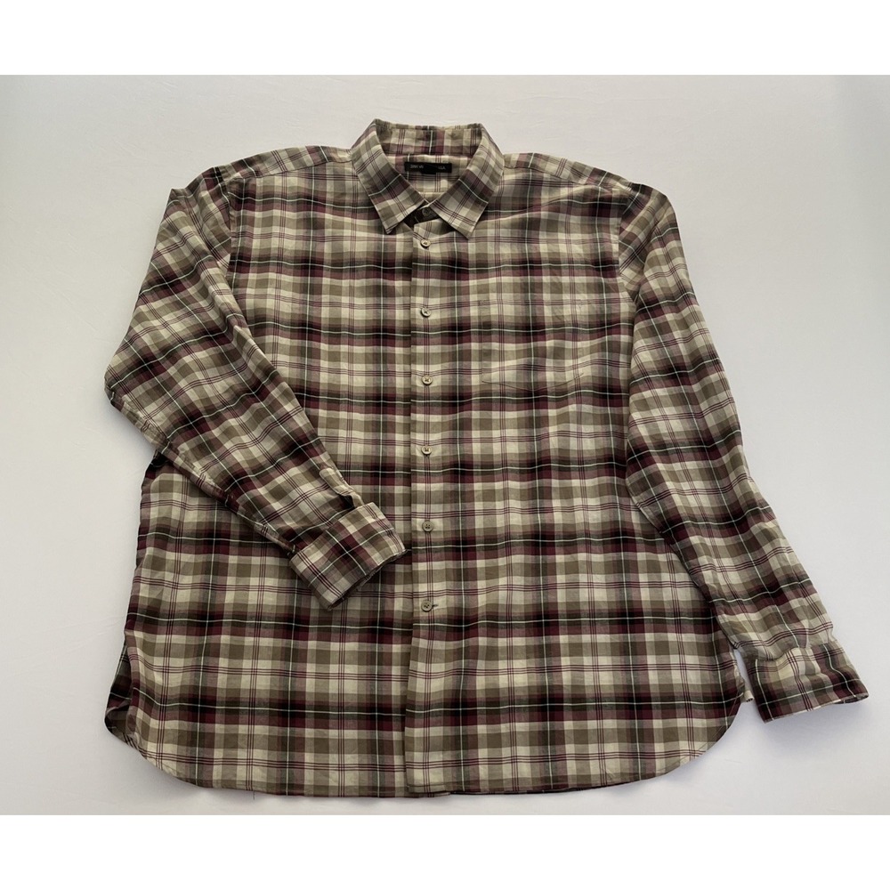 John Varvatos Shirt Mens XXL Purple Plaid Button Casual Preppy 100 % Cotton